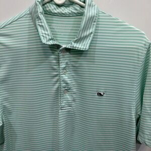 Vineyard Vines Shirt Men Medium polo stretch performance Golf stripe Mint Green